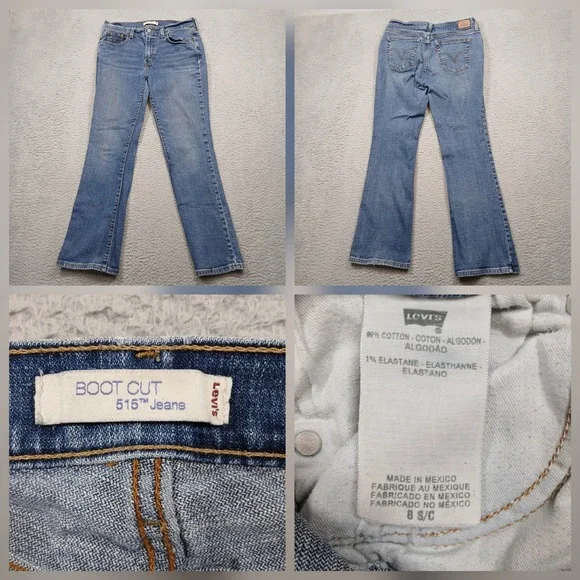 Levi's 515 Boot Cut Jeans Women's 8S Blue Denim Mid Rise Stretch Made in Mexico - Picture 1 of 9